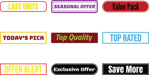 Set of colorful promotional badges isolated on a transparent background