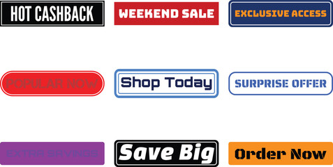 Set of colorful promotional badges isolated on a transparent background