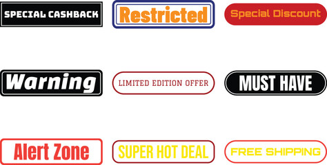 Set of promotional badges with various labels isolated on a transparent background