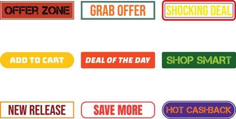 Collection of promotional badges with various discount and offer themes isolated on transparent background