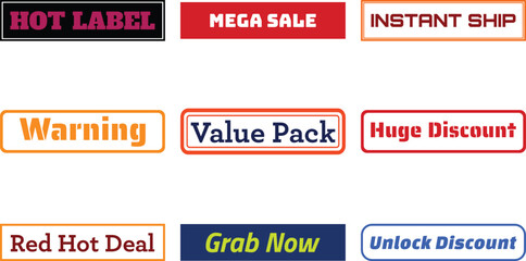 Set of colorful promotional labels isolated on a transparent background