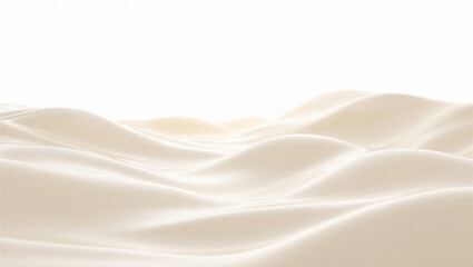 Smooth beige silk fabric with flowing waves and folds on white background