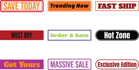 Various colorful sale buttons isolated on transparent background