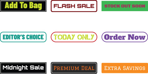 Six colorful sale buttons isolated on transparent background