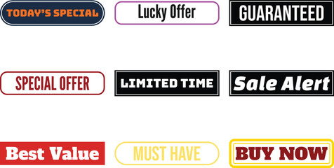 Various colorful sale buttons isolated on transparent background