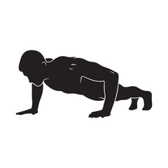 Obraz premium A strong male silhouette performing a push-up exercise for fitness and strength isolated on white background, Vector