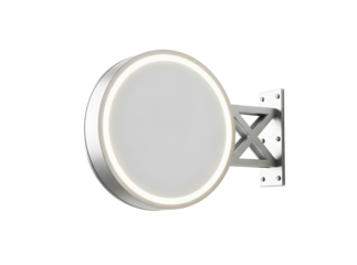 Modern round led light panel with metal bracket on transparent background