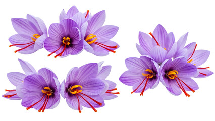 Obraz premium Four purple saffron flowers isolated on transparent background