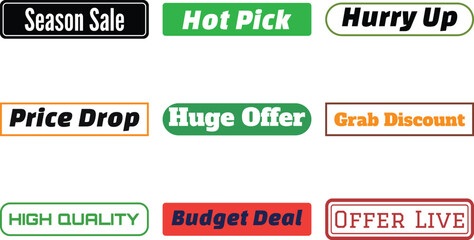 Various colorful sale labels isolated on transparent background