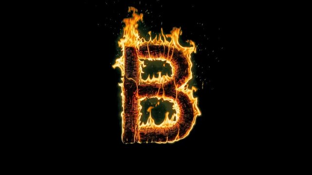 Transparent letter B in fire