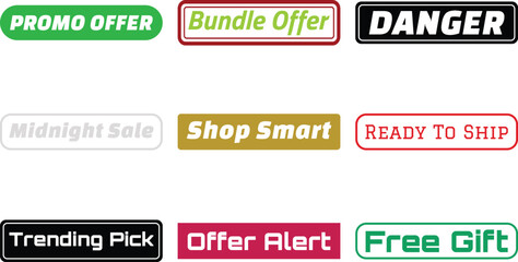 Collection of various shopping labels and alerts isolated on a transparent background