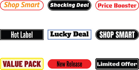 Collection of various shopping labels and deal signs isolated on a transparent background