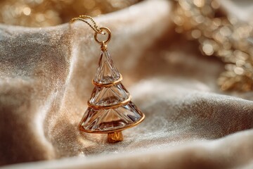 Glass Christmas tree ornament on velvet fabric, rich reflections, shallow depth of field
