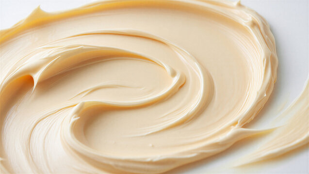 Close up of smooth creamy hummus dip on white background