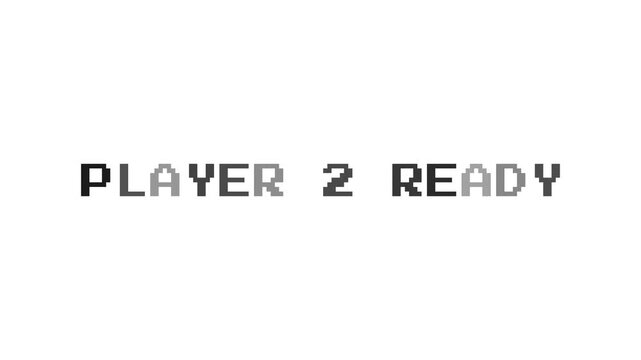 Player 2 Ready Text Animation on White Background, Retro Arcade Multiplayer Screen
