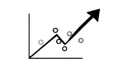 A simple black and white graph depicting an upward trend with circular data points, illustrating growth in a business context, suitable for financial presentations or reports