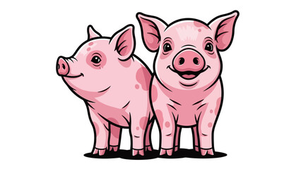 Cute Pink Piglets with Spots, Adorable Farm Animals in Cartoon Style © Pasni