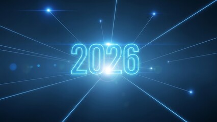 Futuristic neon glow of 2026 year number in digital space