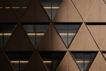 Modern building facade with shaped geometric structure and glass windows.
