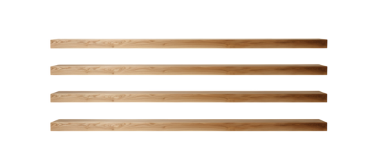 Four natural wood planks with detailed grain texture, isolated on a black background