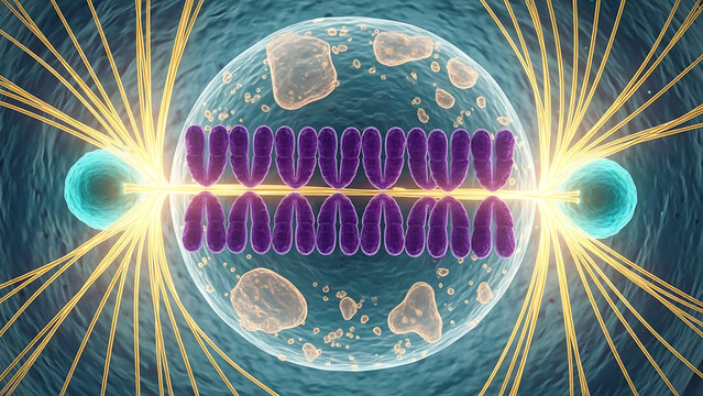 Artistic Scientific Visualization of Cellular Mitosis with Chromosome Alignment and Spindle Fibers