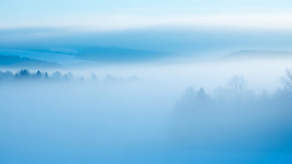 Misty Blue Landscape, Nature Scene, Foggy Hills, Tranquil Environment, Serene Viewpoint