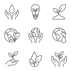 Ecology and Nature Conservation Icons Set. Environmental Protection and Sustainable Development Symbols