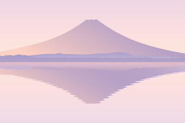 Fototapeta premium serene minimalist mountain landscape reflected on calm lake at pastel sunrise