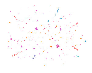 Colorful confetti and streamers isolated on transparent background