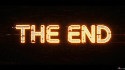 The End text word gold light animation loop with glitch text effect. 4K 3D seamless looping The End effect element for Cinema trailer, Sales Marketing title banner. Old Gaming Console Style.