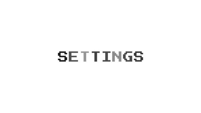 Settings Text Animation on White Background, Retro Video Game Options Menu