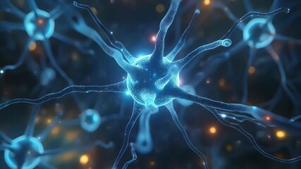 Macro close-up of neuron dendrites branching out, bioluminescent pathways pulsing in slow motion - Powered by Adobe