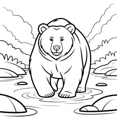 A line art bear illustration vector style coloring book 