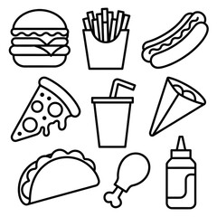 A line art fast food set illustration vector style coloring book