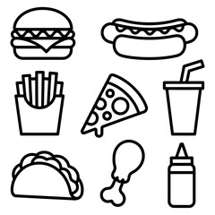 A line art fast food set illustration vector style coloring book