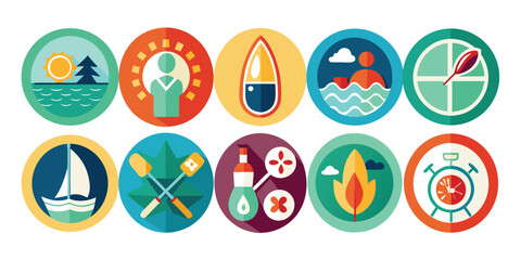 colorful and detail vector icons of paddling ornaments, simple but detailed, best for sign and any design needs