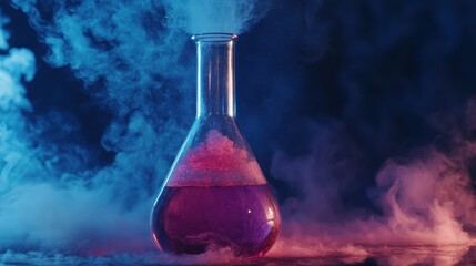 Liquid filled flask emitting vapor in a science experiment