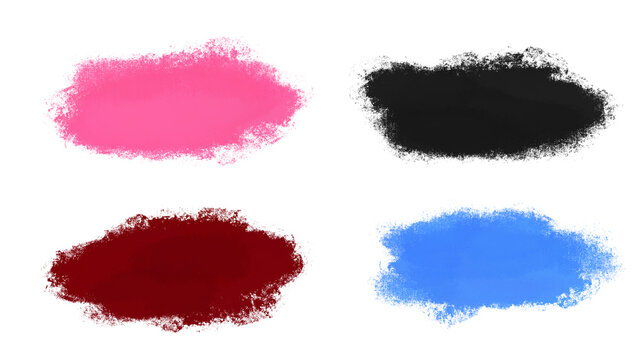 Colorful paint splatter texture strokes in pink black red and blue on transparent background. For graphic design overlays, grunge effects, artistic backgrounds. PNG