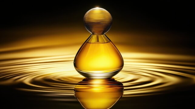 Luxury perfume bottle with spherical cap and golden liquid