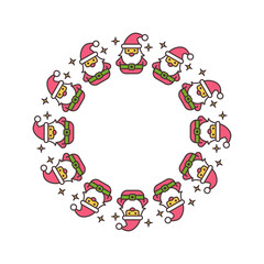 Wreath frame with Santa Claus. Vector illustration on isolated transparent background with space for text.