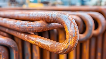 Rusty deformed metal pipes showing corrosion and wear