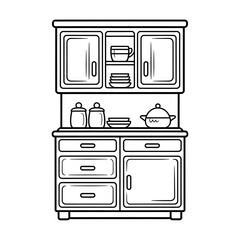 A line art kitchen cabinet illustration vector style coloring book 