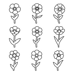 A line art buttercup flower set illustration vector style coloring book