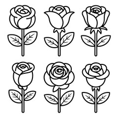 A line art flower rose set illustration vector style coloring book