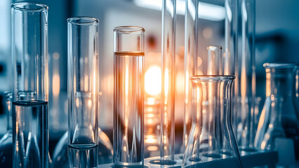 Laboratory test tubes in a science lab setting with lighting effects