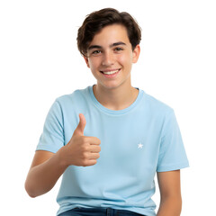 Smiling teenager giving an approval gesture, isolated on a clean white background