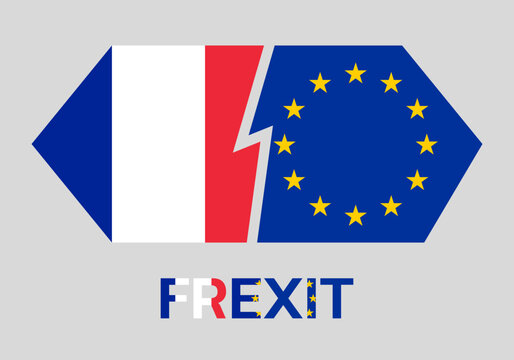 Frexit icon with French and EU flags. France and Europe crisis symbol. Vector illustration.