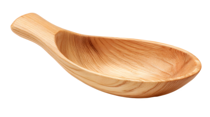 Large wooden scoop made from smooth beech wood grain, deep bowl kitchen utensil for cooking and serving