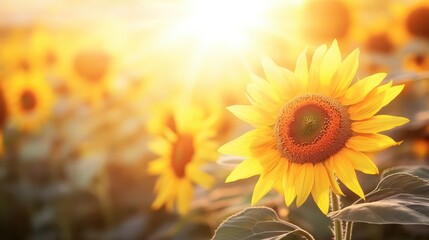 Sunflower in full bloom basking in bright sunlight