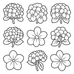 A line art flower hydrangea icon set illustration vector style coloring book